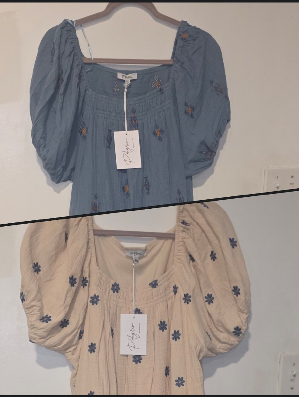 POLOGRAM Cream Midi Dress with Navy Floral Embroidery And Navy Dress Bundle
